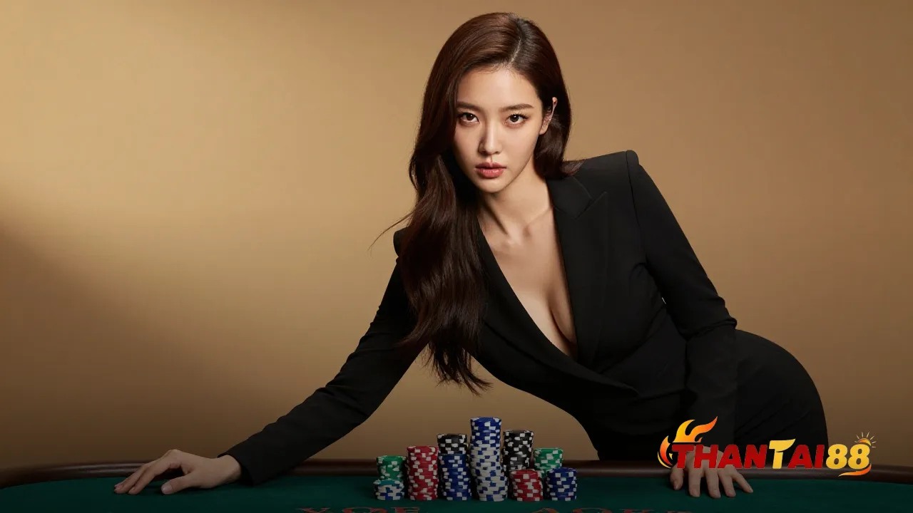 Chồng phỉnh casino cạnh ký hiệu phần trăm trên mặt bàn nỉ xanh