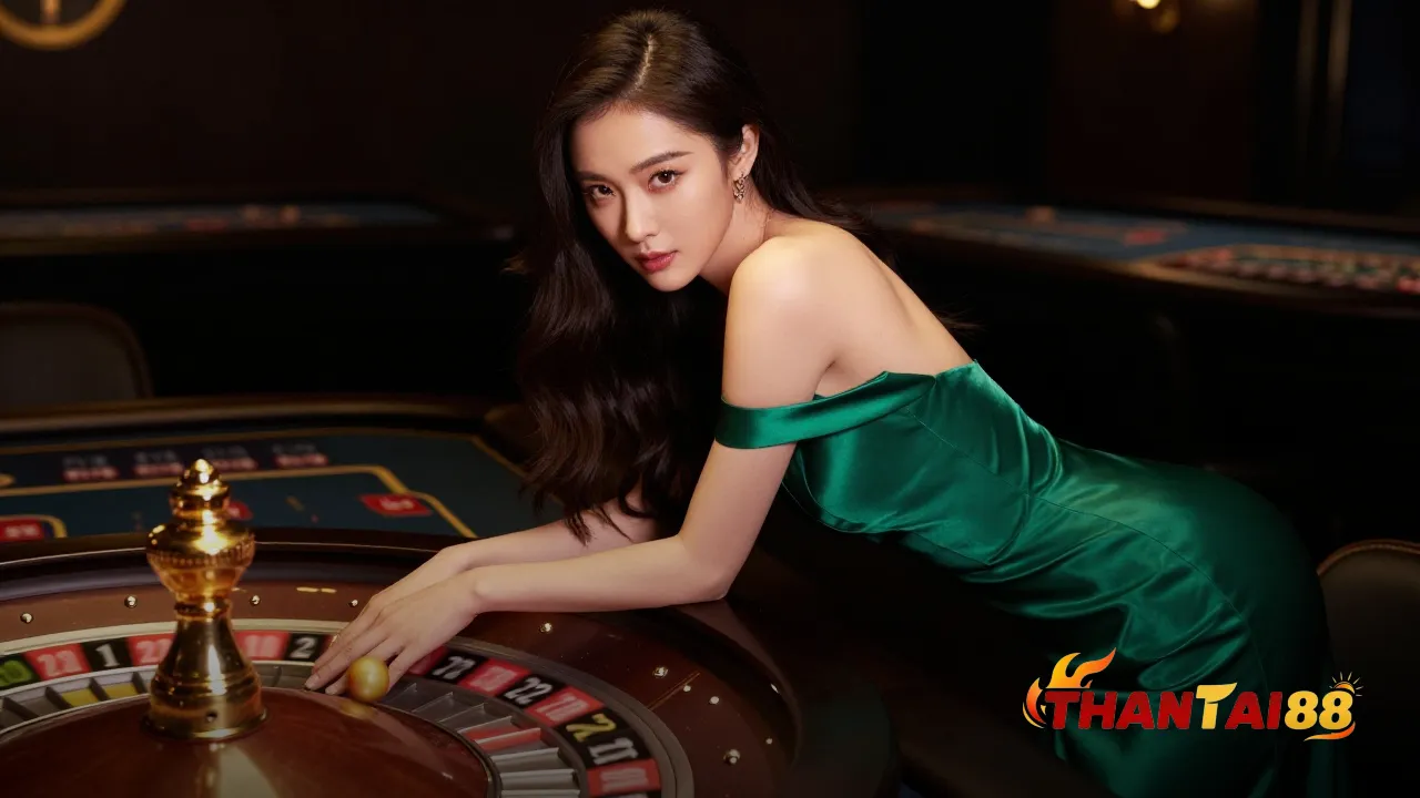 Nữ croupier quay bánh xe roulette châu Âu